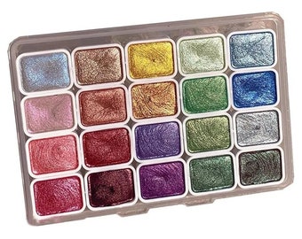 Watercolor Painting Set, 20Colors, Metallic Glitter Solid Paint Box, Drawing Accessories, Art Making Tool,Portable Artist Toolkit,Kids Craft