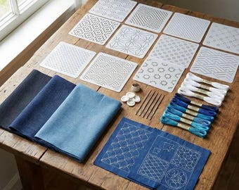 Sashiko Stencil Kit, 45Pcs, PET, Various Geometric Pattern Templates, Reusable DIY Japanese Stitching Tool, Embroidery Quilting Accessories