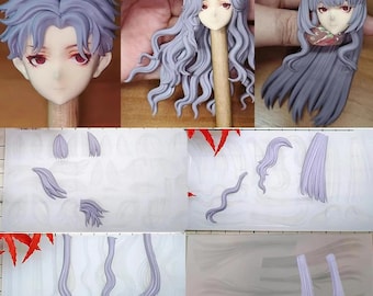 Puppe 3D Haarform, Silikon, DIY Q Version Anime Charaktere Pony Wavy Lange Frisur Moulding, ultraleichtes weiches Tonfigurine Sculpting-Tool