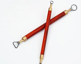 Pottery Sculpting Tool, Tungsten Steel, Wooden Handle, Double-Head Trimming Scraper, Ceramics Texture Carving, Foot Ring Sculptures Scraping