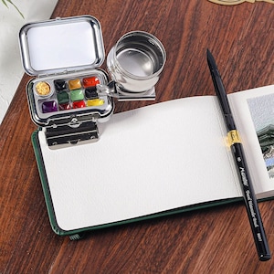 Mini Watercolor Palette, 3/5Pcs, 10/16 Grids, Metal, Magnetic Clip, Portable Travel Painting Kit, Tiny Paint Empty Box, Small Brush, A6 Book
