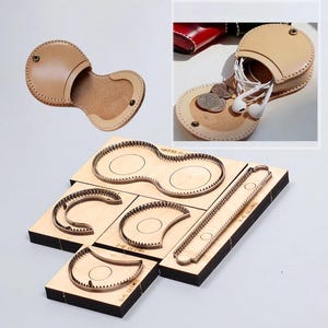 Fustelle per borse in pelle con monete, 5 pezzi, taglierina per lame in legno e ferro, taglierina per custodie portaoggetti in filo metallico/stampo per cuciture, modelli per punzonatura borse in pelle