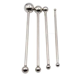 Può includere: Set di quattro strumenti in metallo color argento. Ogni strumento ha un lungo stelo sottile con una sfera arrotondata a un'estremità. Le sfere variano di dimensioni, con la più grande in alto e la più piccola in basso. Gli strumenti sono disposti verticalmente.