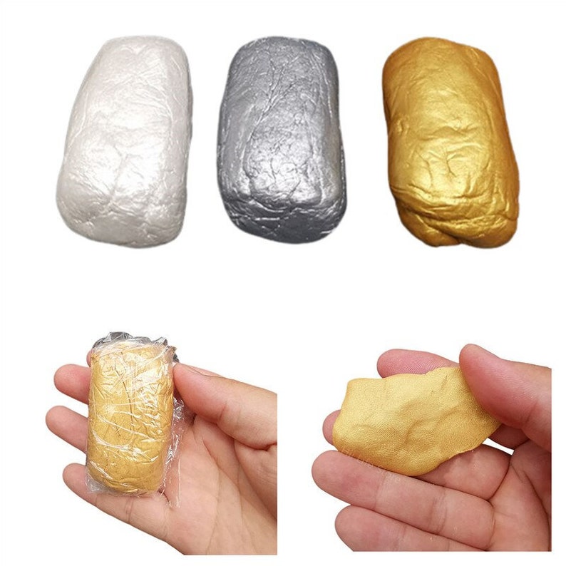 Argile en résine, boue métallique, 50 g/sac, couleur or/argent/blanc perle ultralégère, matériaux de poupée DIY, sculptures en poterie, fabrication de polymères image 1