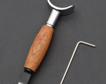 Cuchillo giratorio para tallar cuero, 2 piezas, mango de madera de pera de acero inoxidable, altura ajustable, herramientas de curtido vegetal, hoja afilada, cortadores artesanales
