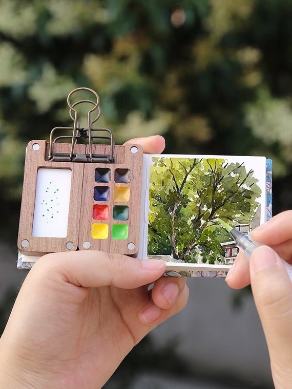 Watercolor Palette, Black Walnut Wood, Mini Paint Box, Outdoor