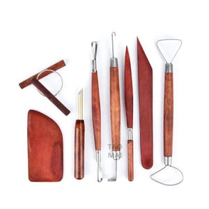 8Pcs Clay Sculpting Tools Set, Steel, Wooden Handle, Various Styles, Needle Scraper Cutting Line, Ceramic Punch, Pottery Sculpture Accessory