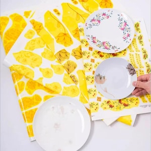 Carta decalcomania per smalto in ceramica, immagine con motivo floreale, decorazione fai da te in ceramica, applicazione di stampa artistica con design di cottura in forno a temperatura medio-bassa