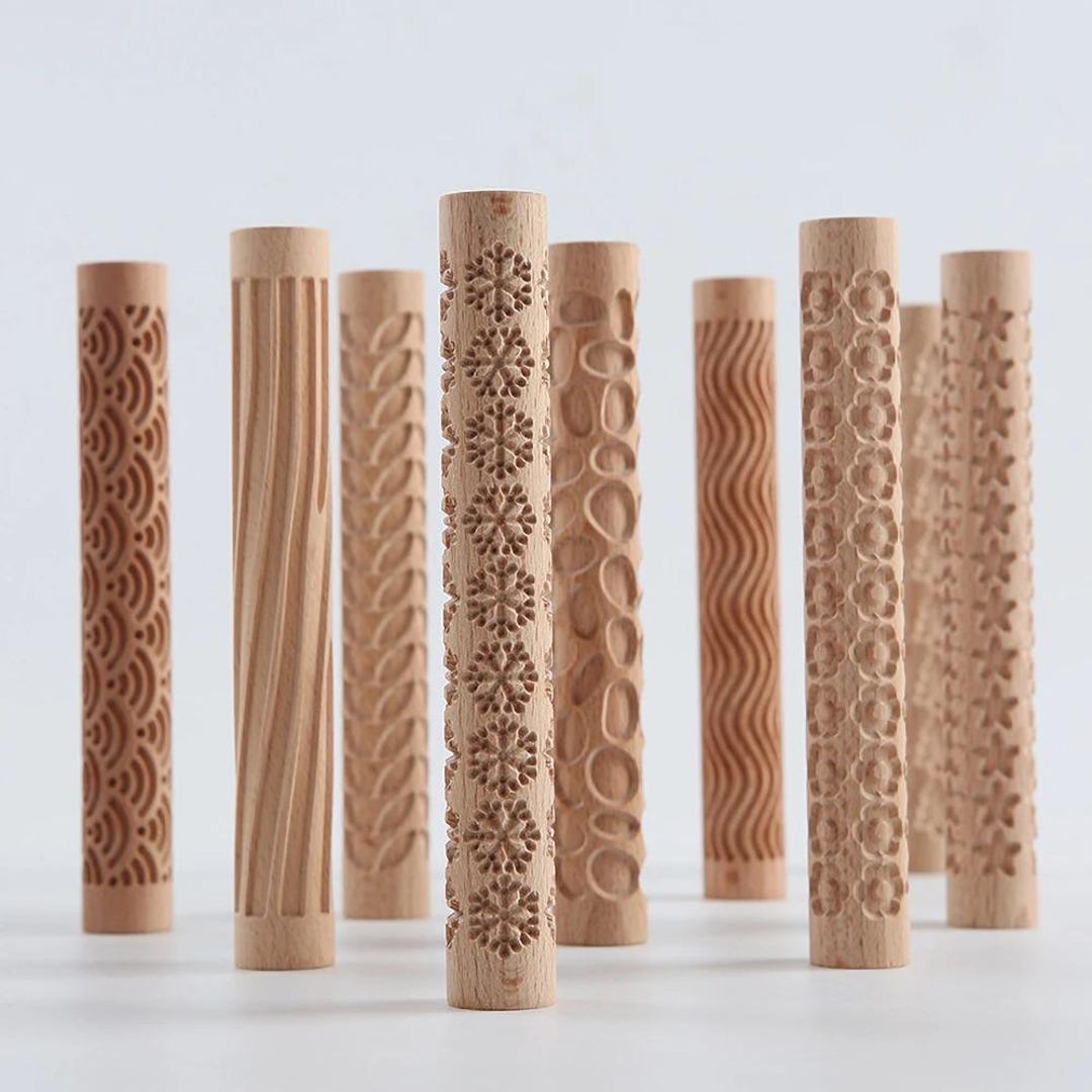 Rolling Pattern Design Pottery Texture Rolling Stick, Waves Stars Pebbles Pattern Clay Roller ...