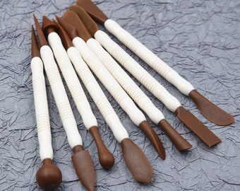 Clay Sculpting Tools, 8Pcs, Plastic+Silicone, Assorted Shapes, Double Heads, Scraper, Spoon, Spatula, Chisel, Modeling Kits, Pottery Carving