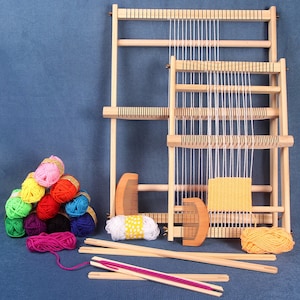 Kit de telar, 13 piezas, marco de madera, bolas de hilo, herramientas para tapices para principiantes, juego completo, fabricación de tapices de pared, barra de heddle desmontable para bricolaje imagen 1