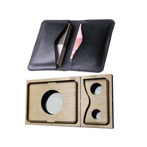 Troqueles para billeteras y tarjetas, troqueles de madera con cuchillas de acero de Japón, agujeros para coser, moldes para monederos sencillos con cremallera para manualidades de cuero, plantillas para herramientas de perforación manual