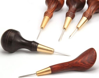 Leather Stitching Awl,  Steel Copper, Wooden Handle, Multiple Sizes Options, Diamond Shape Blade Cutter, Leather Cutting, Professional Tools