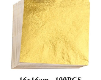 100 Pezzi Foglio Di Lamina D'oro, Foglia Di Rame In Oro Rosa, 14 X 14 Cm Rame Fogli D'Imitazione Foglia D'oro, Carta In Lamina D'oro, Per Pittura, Doratura, Decorazione, Mobili, Unghie (Oro - Foto 2