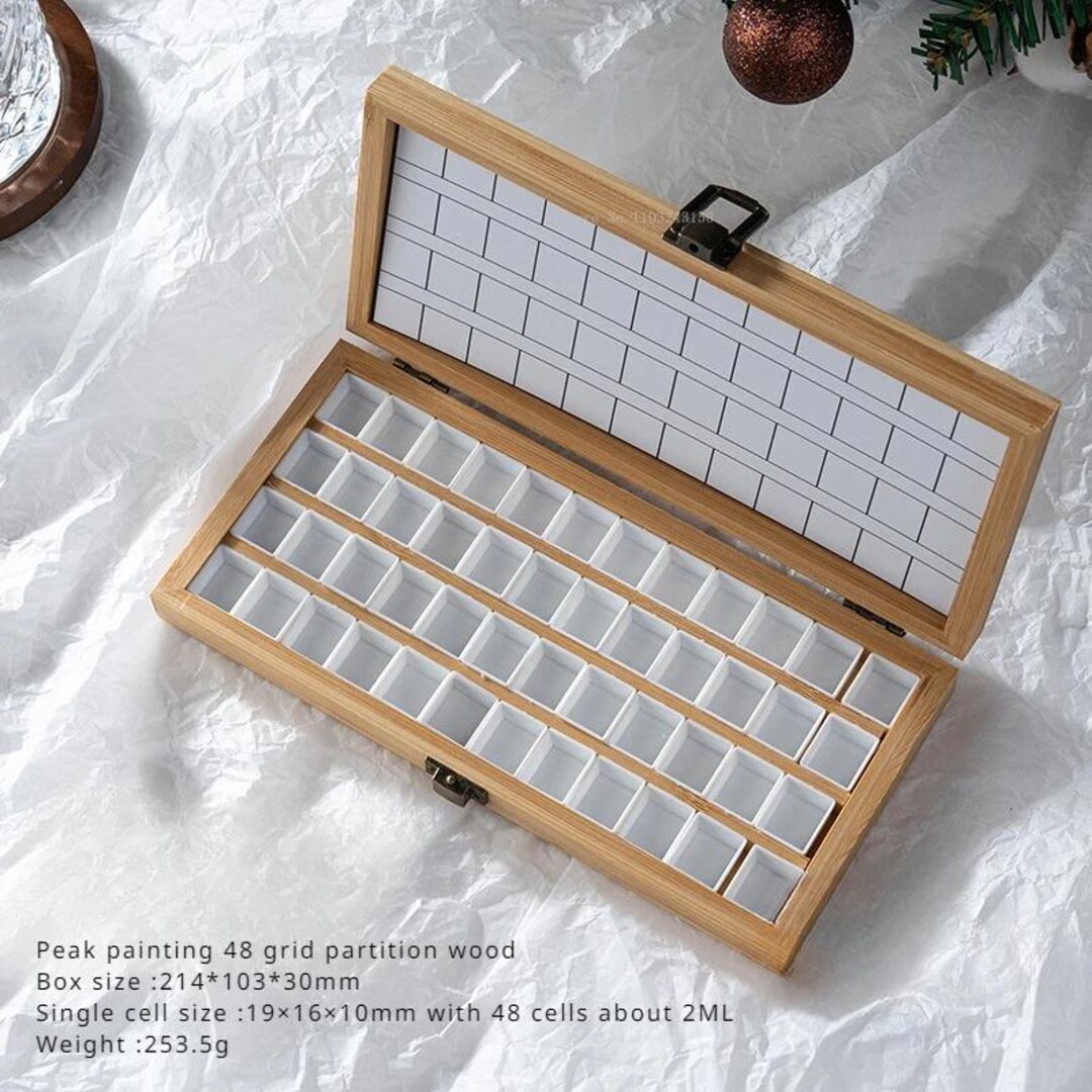 Watercolor Pigment Storage Box, 36/48 Grids, Wood, Portable Travel ...
