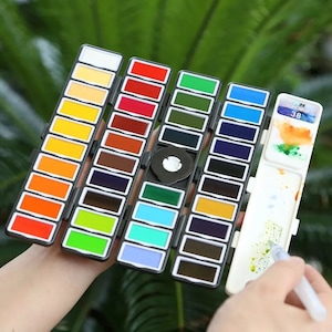 Solide aquarelverfset, 18/38/58 kleuren pigment, opvouwbare etui, met waterpenseel en geschenkdoos, schilderaccessoires, tekenreissets