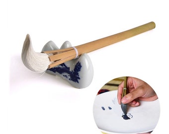 Pincel para pintura sob esmalte, bambu + cerdas absorventes, formato de cabeça de galinha, esmalte cerâmico, caneta hidratante, polimento suave, ferramenta faça você mesmo