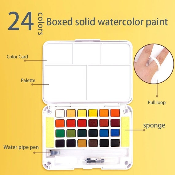 Professional 12/24/36/48 Colors Solid Watercolor Paints Set With Paintbrush  Water color Pigment Set
