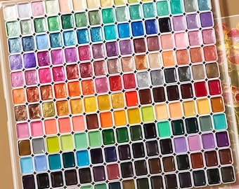 Watercolor Paint Pallet Sets, 180-Color Metallic, Portable High-Pigment Starry Shimmer Shades for Artists Professionals Painting Accessories