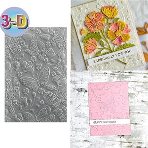 Pochoir Gaufrage 3D Fleurs Et Papillons - 11x16 Cm, Plastique Transparent - Pour Cartes, Scrapbooking, DIY - 6