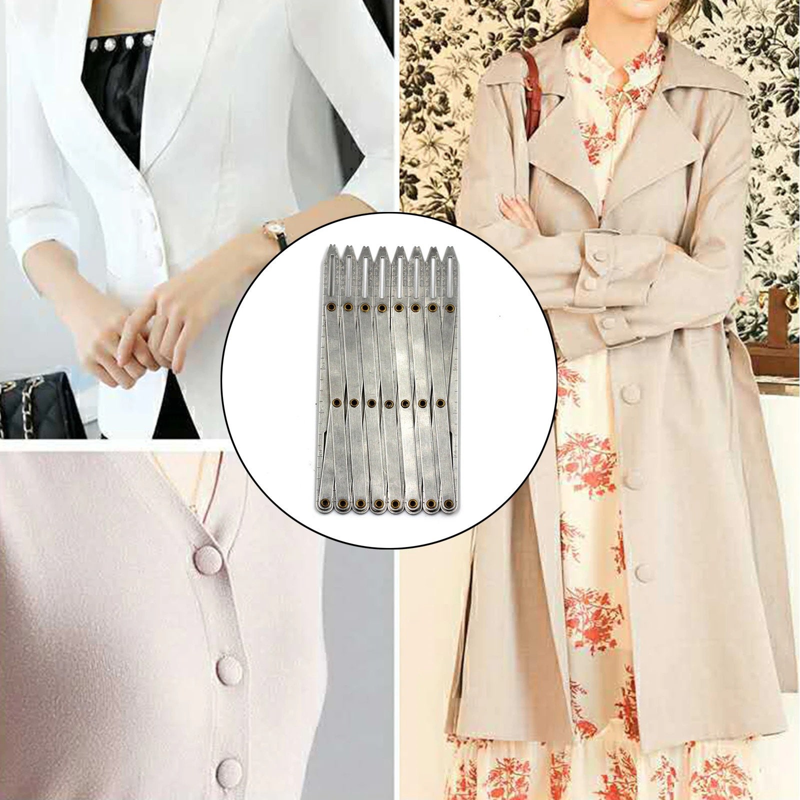 Buttonhole Gauge, 61.6x15.8cm/24.25x6.22in, Silver Aluminum