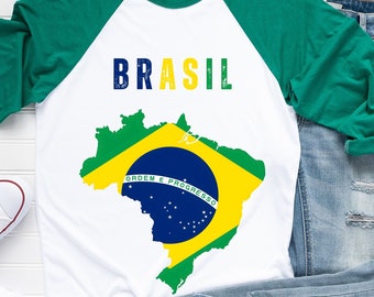 Brasil Shirt, Brasil T-Shirt, Raglan Shirt, Summer Shirt, Brazil T-Shirt, Brazil Shirt, Gift for Brazilian, Brazil Gifts, 3/4 Baseball Shirt