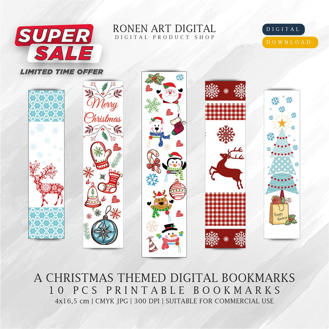10 Christmas Printable Bookmarks, Digital Collage Sheet, Scrapbook ...