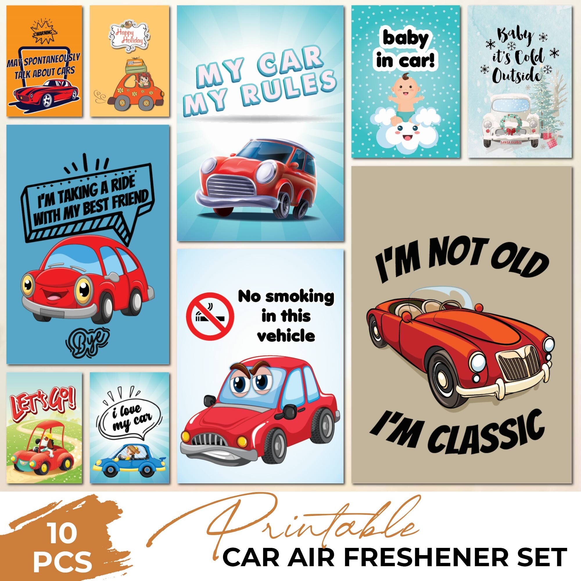 10 Pcs Custom Design Funny Quotes Car Air Freshener Set Digital
