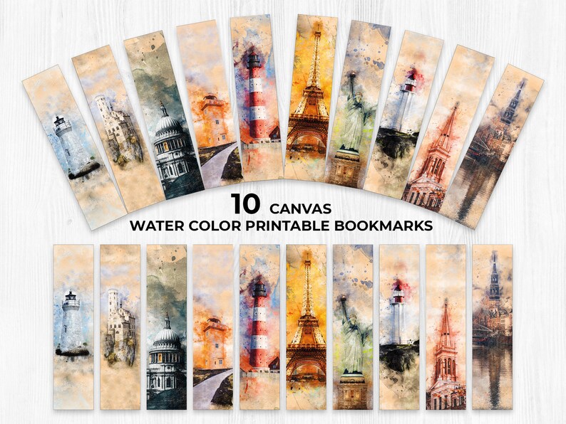 Canvas Water Color Printable Bookmarks Template, Printable Bookmarks