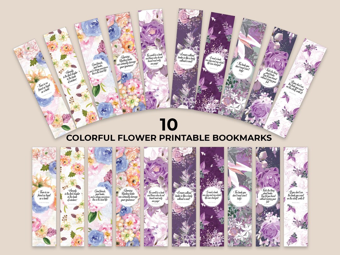 Colorful Flower Printable Bookmarks Template Printable - Etsy
