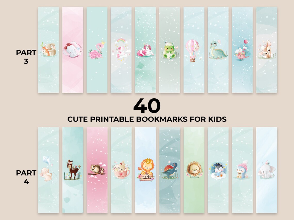 40 Piece Cute Printable Bookmarks for Kids Printable - Etsy