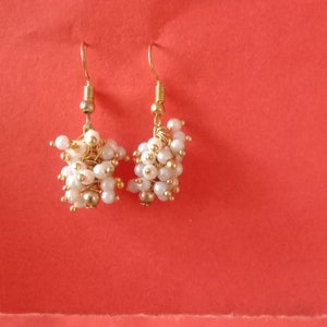 Handmade Loreal Jewelry, White Pearl Beads, Hanging Loreal Earring, Buy Handmade Jewelry