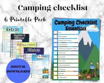 Camping Checklist for planning your next adventure, Camping planner Camp Supplies, Camping Trip, DIGITAL DOWNLOAD