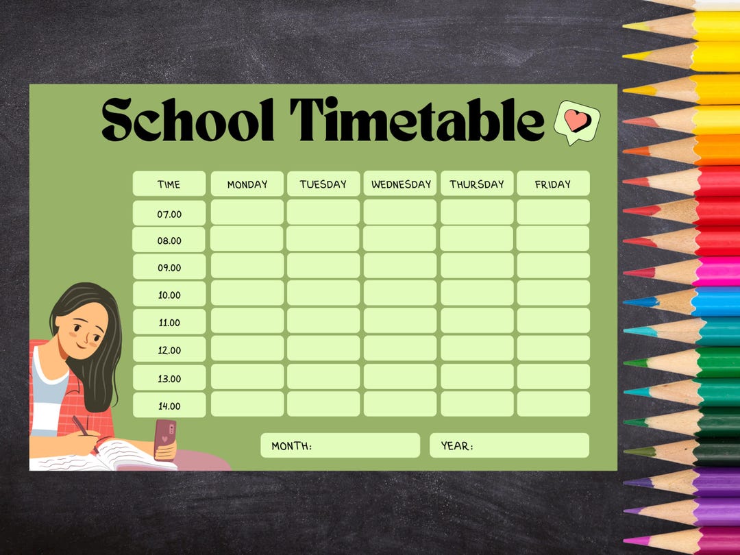 Back to School Timetable for Kids, School Schedule, Learning, Study ...