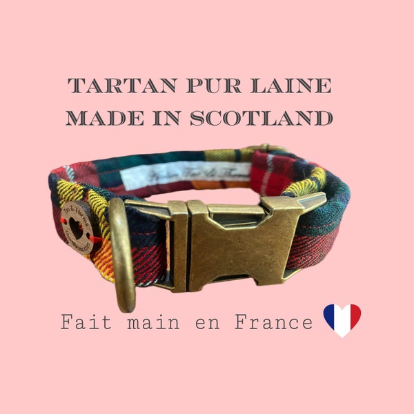 Collier M réglable pour tour de cou de 35 à 59 cm en authentique tartan pur laine MADE IN SCOTLAND boucle en métal massif