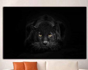 Black Panther Wild Animal Canvas ,Black Panther Painting ,Animal Wall Art, Black Panther Wild Animal Staring Painting Wall Art,Ready To Hang