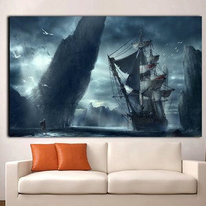 Ship Canvas Wall Art, Ship Painting, Pirate Ship Painting, Sailing Painting, Boating Ship Painting, Rowing Boat Painting,Oversize Canvas Art