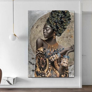 African Black Woman Canvas Wall Art,Abstract African Girl Canvas Paintings Wall Art Pictures,Black Canvas,Wall Decor, African Art,Home Decor