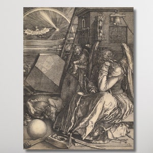 Póster impreso en lienzo Melancolía (Melancolia) de Albrecht Dürer, lienzo de Albrecht Dürer, galería de arte de Albrecht Dürer, blanco y negro, listo para colgar
