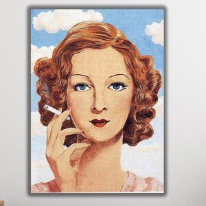 Impressão de mulher fumando de Rene Magritte, impressão em tela de Georgette Magritte de Rene Magritte, impressão de obras de arte de Rene Magritte, pôster de Magritte, pronto para pendurar