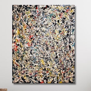 Lienzo de Jackson Pollock con luz blanca. Arte abstracto para pared. Obra de arte extragrande para decoración del hogar y la sala de estar. Listo para colgar.
