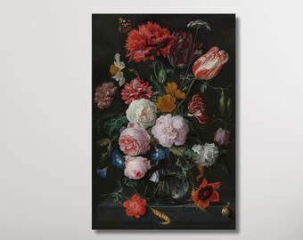 ヤン・ダヴィッツ・デ・ヘーム：ガラスの花瓶に花を挿した静物画（1650