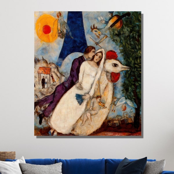 Marc CHAGALL The Bride and Groom of the Eiffel Tower Canvas Art Poster,Exhibition Poster,Surrealism Wall art Canvas,Marc CHAGALL Decor Art