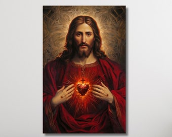Sacred Heart Of Jesus,Jesus Paintings, Holy Jesus Christ Sacred Heart Religious Print, Jesus Canvas Wall Art Print,Jesus Exhibition Poster