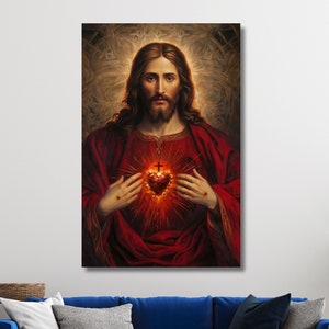 Sagrado Corazón de Jesús, Pinturas de Jesús, Impresión religiosa del Sagrado Corazón de Jesús, Impresión de arte de pared en lienzo de Jesús, Póster de exposición de Jesús