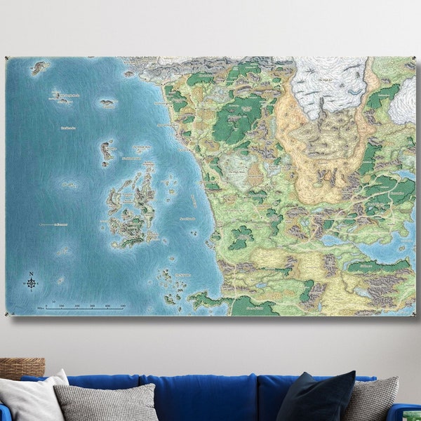 Dungeons & Dragons Map Canvas Wall Art,Dungeons and Dragons Poster,Forgotten Realms Map,Map of Fearun Poster,Sword Coast Map,Game Room Decor