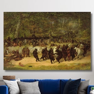 The Bear Dance Gemälde von William Holrich Beard Print Leinwand,William Holbezogene Leinwand,Vintage Kunstdruck,Bär Leinwanddruck Kunst,fertig zum Aufhängen
