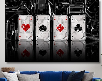 Playing Cards Poster, Playing Cards modern canvas, Colorful Playing Cards Wall Print,Poker Wall Art,Playing Cards Canvas Print,Ready to Hang