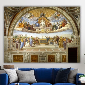 Disputation of the Holy Sacrament by Raphael Canvas,Raffaello Sanzio da Urbino Print,Raphael Painting,Famous Art,Modern Poster,Ready To Hang
