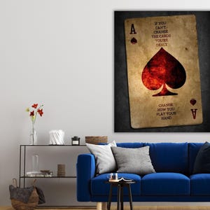 Schoppenaas poker poster, speelkaarten kunst canvas, poker schilderij print foto, poker, woonkamer Home decor, game room decor, klaar om op te hangen, speelkaarten kunst canvas